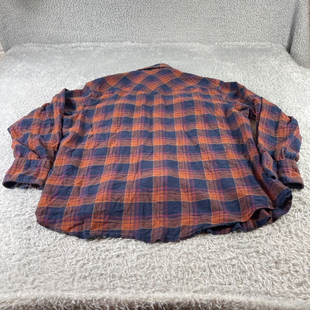 Wrangler Mens XL Plaid Long Sleeve Button Up Shirt Orange Navy Blue Flannel - Picture 9 of 10